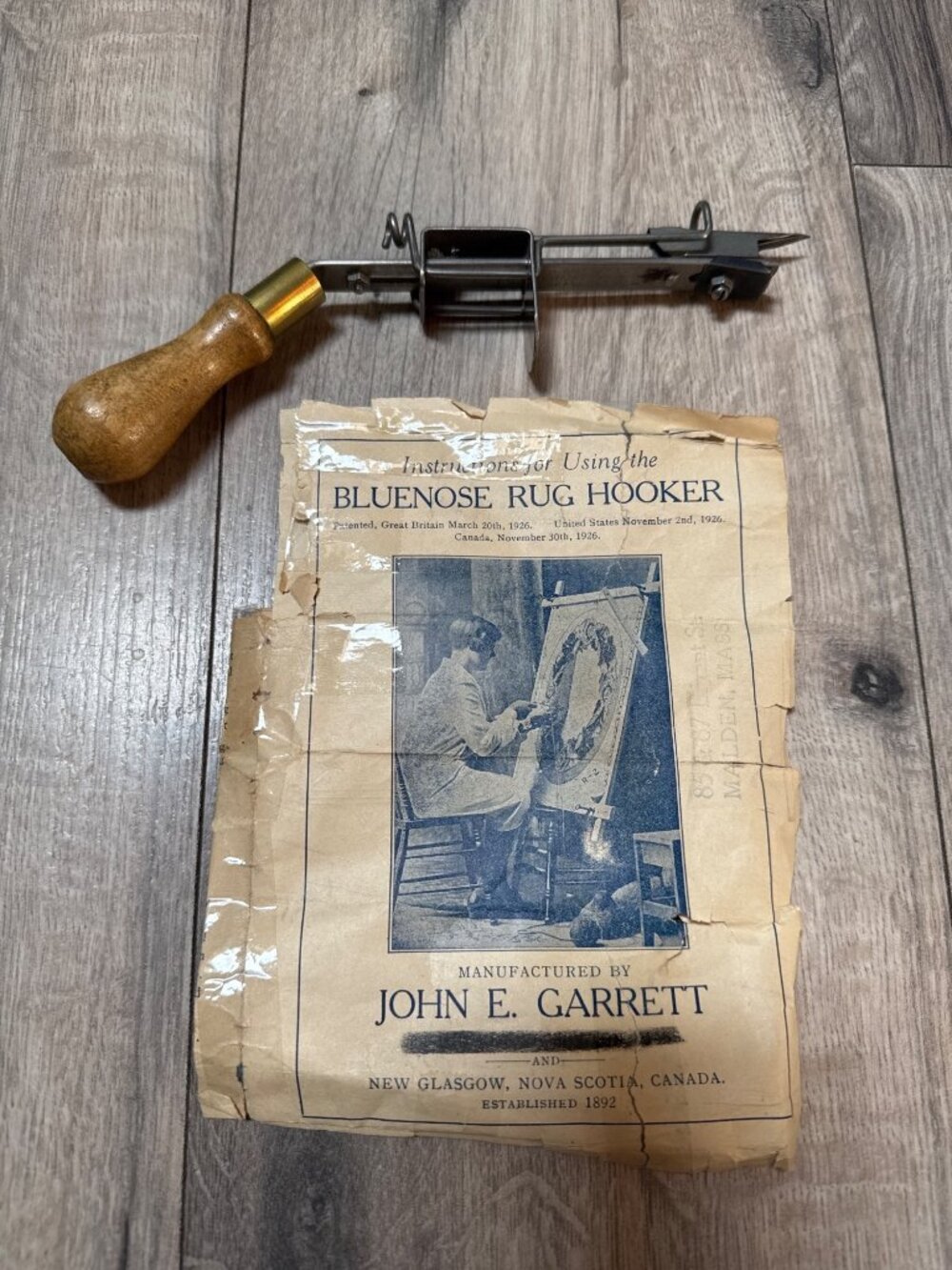 Bluenose Rug Hooker Tool Instructions By John E. Garrett New Glasgow Nova Scotia